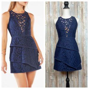 BCBG Maxazria 02 Navy Lace Tiered Mini Dress NWOT